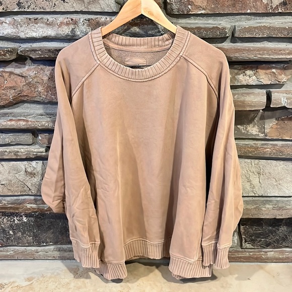 aerie Tops - Aerie Stretch Cotton Tan Ribbed Sweatshirt